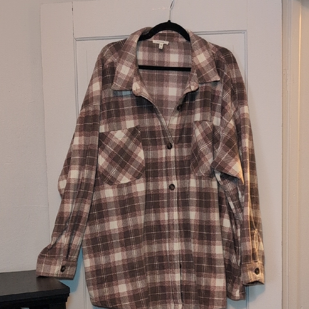 Maurices Pink and Brown Plaid Shirt